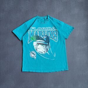 Vintage 1994 Florida Marlins Artex Fastball Teal Spell Out Shirt Large